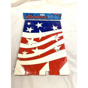 3 patriotic luma lanterns USA flag red white blue flame resistant luminarias
